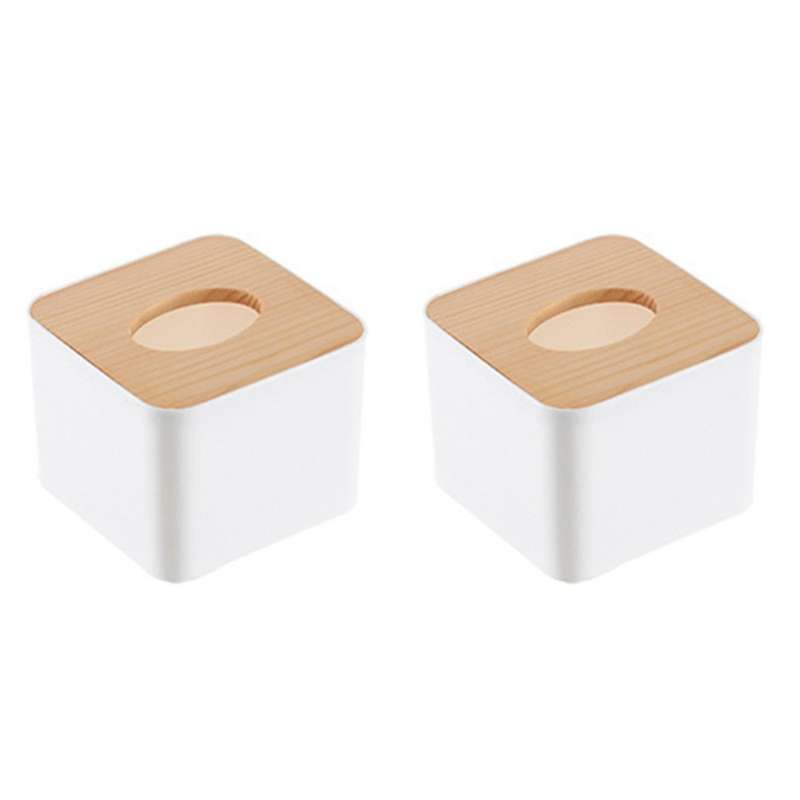 2x Square Tissue Box Tissue Box with Wooden Lid Wooden Tissue Box