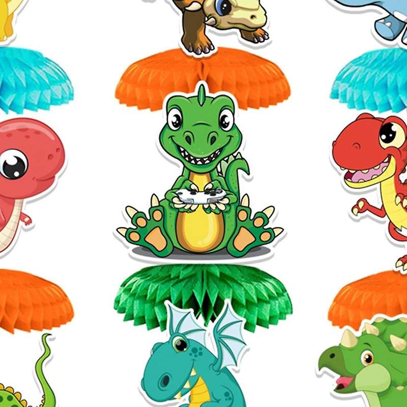 9 Pcs Dinosaur Theme Party Honeycomb Centerpieces Ornaments