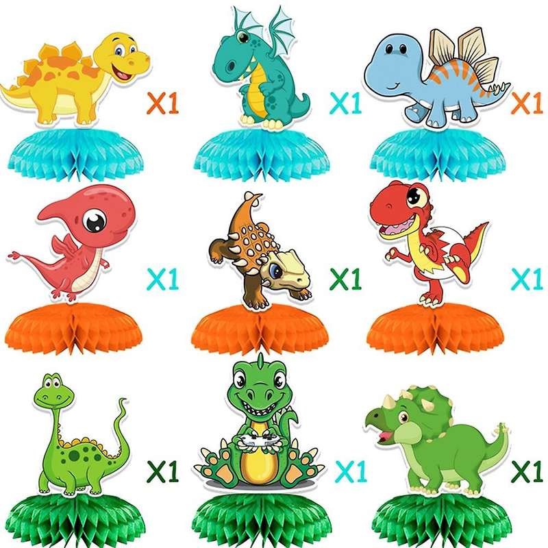 9 Pcs Dinosaur Theme Party Honeycomb Centerpieces Ornaments
