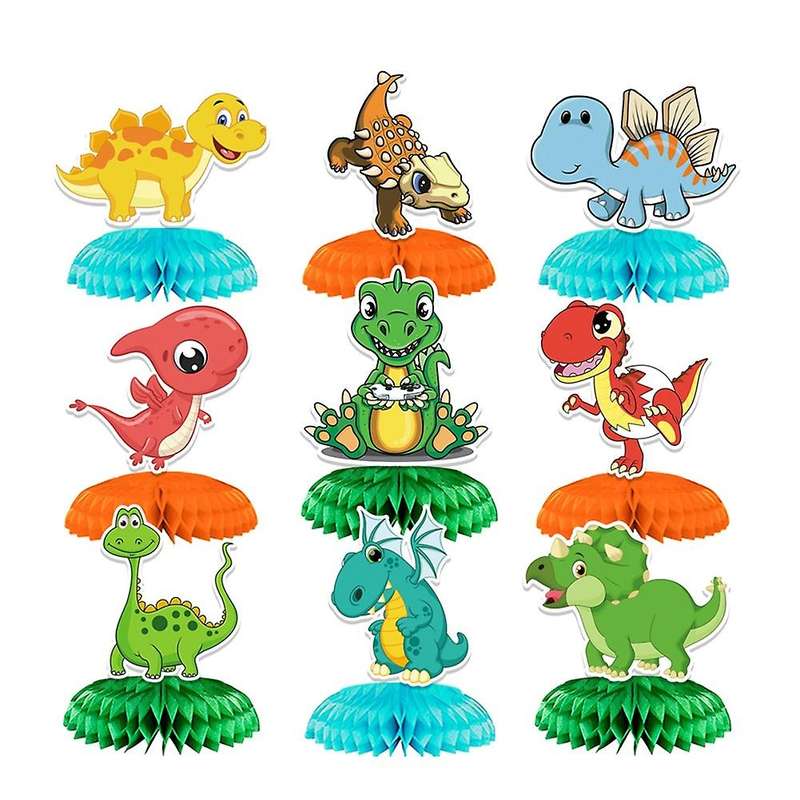 9 Pcs Dinosaur Theme Party Honeycomb Centerpieces Ornaments