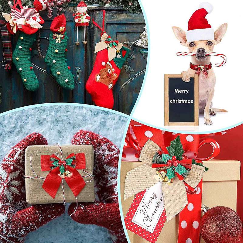 26pcs Christmas Bow with Bells Mini Bowknot Ornament