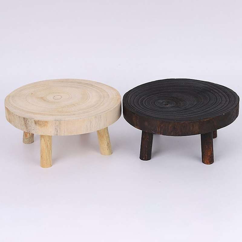 Rustic Decorative Round Wood Pedestal Plant Pot Riser Plant Stand A