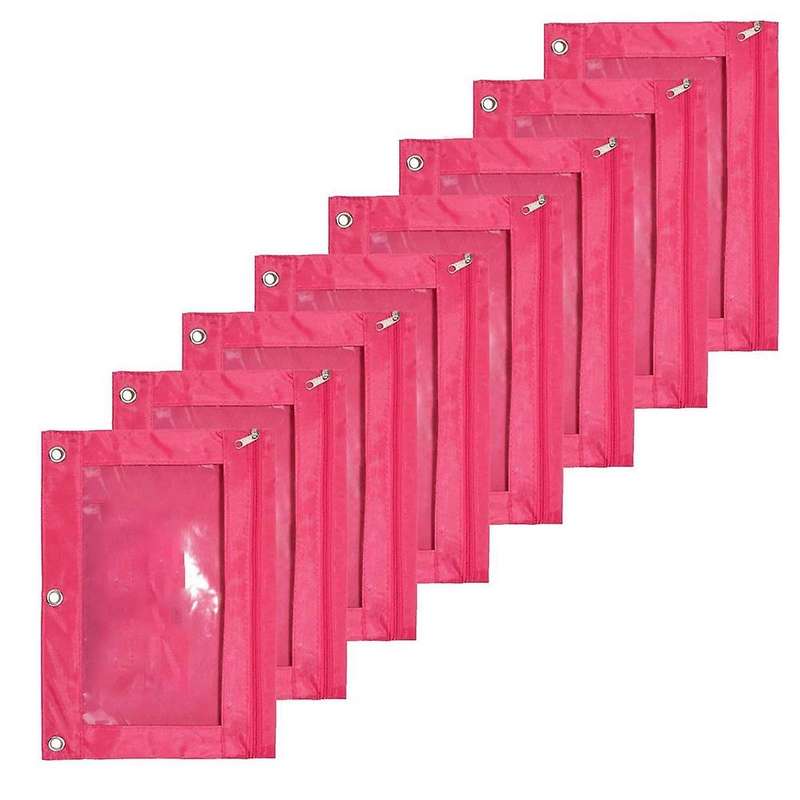8 Pack 3 Ring Zipper Pencil Pouch Fabric Pencil Case Rose Red