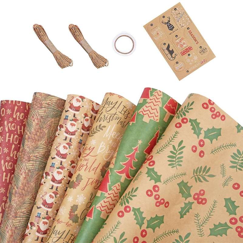 Wrapping Paper Sheets,for Christmas Party Set Of 6 Gift Wrap Papers