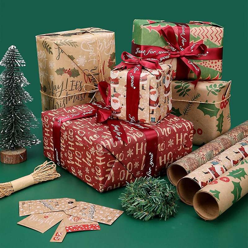 Wrapping Paper Sheets,for Christmas Party Set Of 6 Gift Wrap Papers