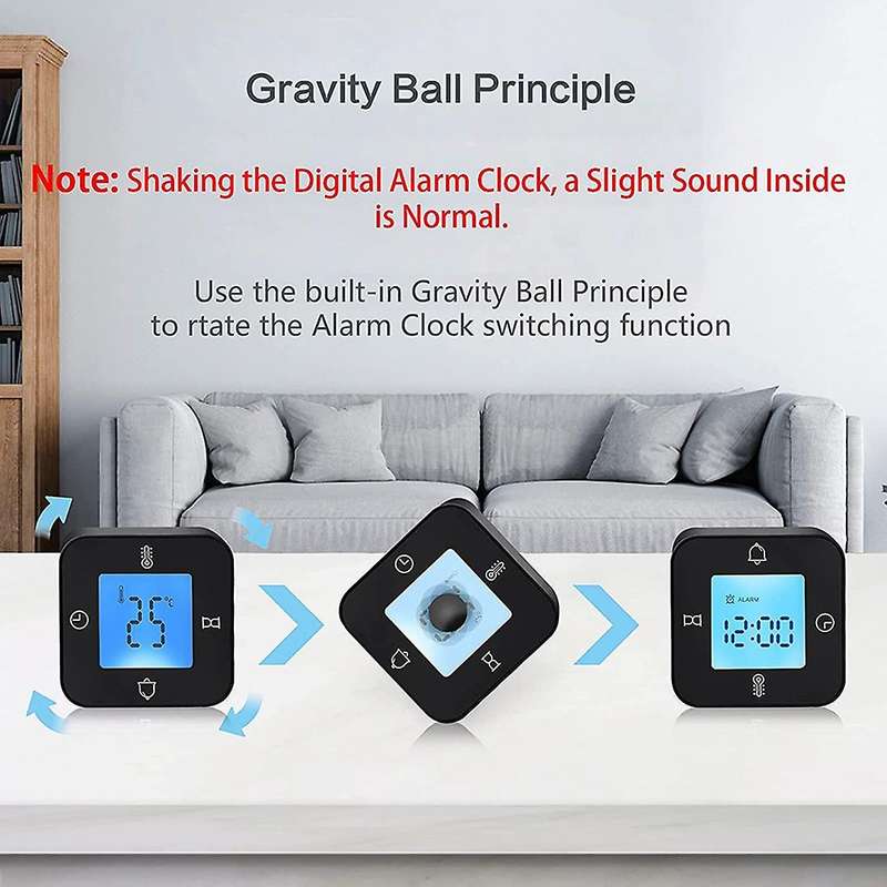Alarm Clock Digital with Temperature,non-ticking,timer,black