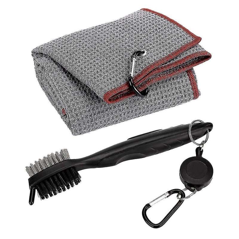 Pure Cotton Golf Towel Brush Tool Kit with Club Groove Cleaner(grey)