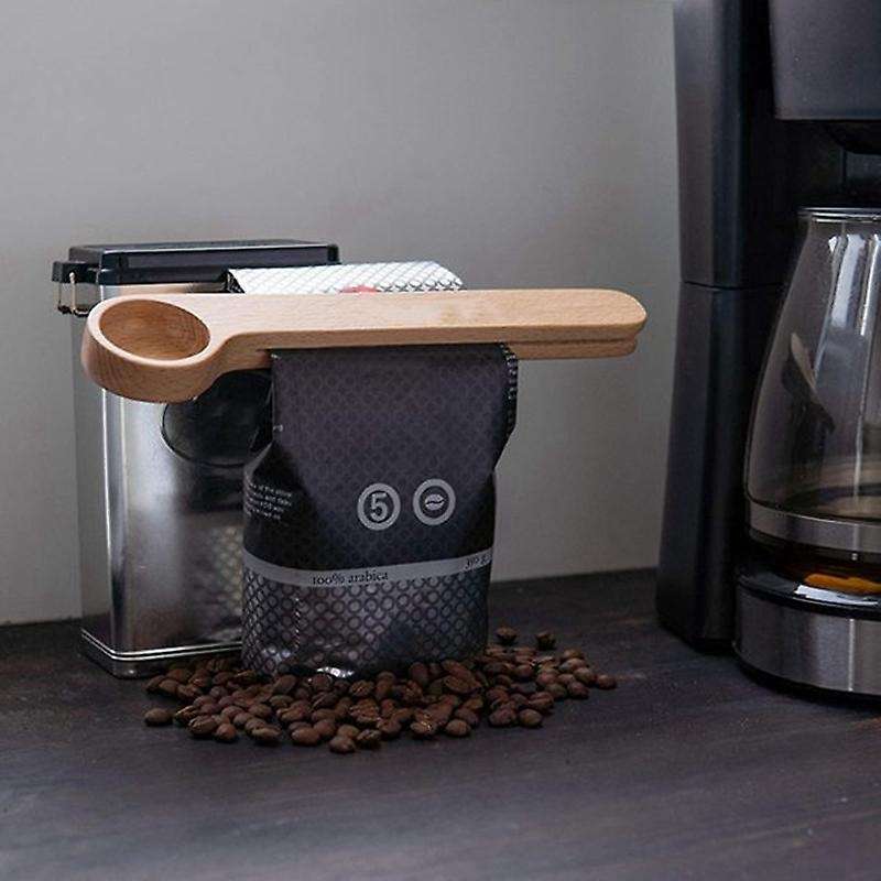 5 Pcs Wooden Scoop & Bag Clip Measure Spoon 2-in-1 for Coffee,tea