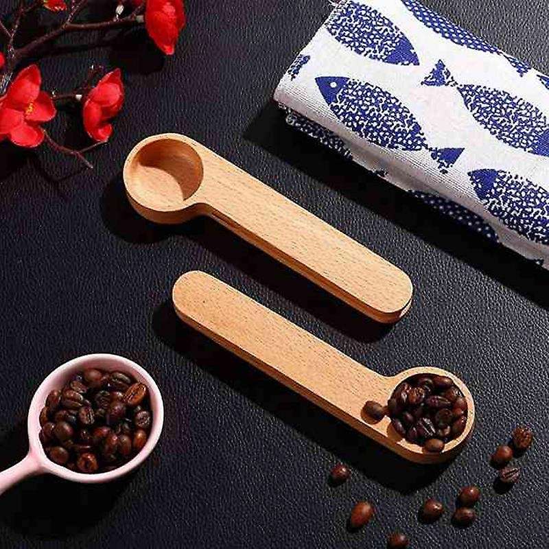 5 Pcs Wooden Scoop & Bag Clip Measure Spoon 2-in-1 for Coffee,tea