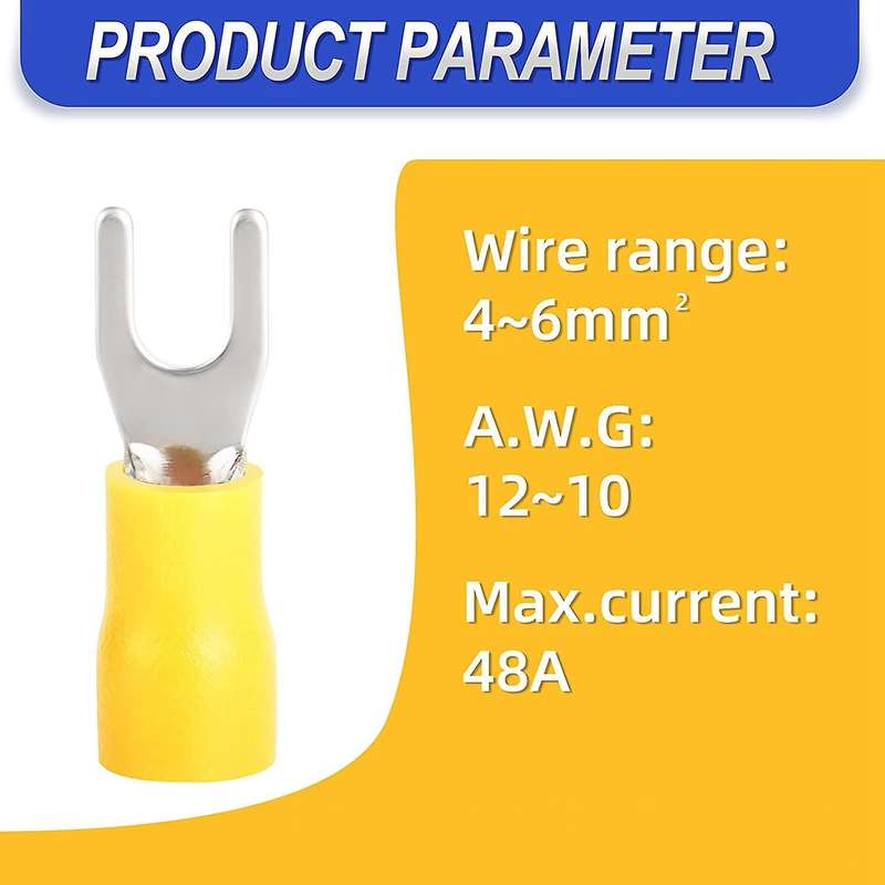 300 Pcs Yellow 12-10 Awg Insulated Fork Spade U-type Wire Connectors