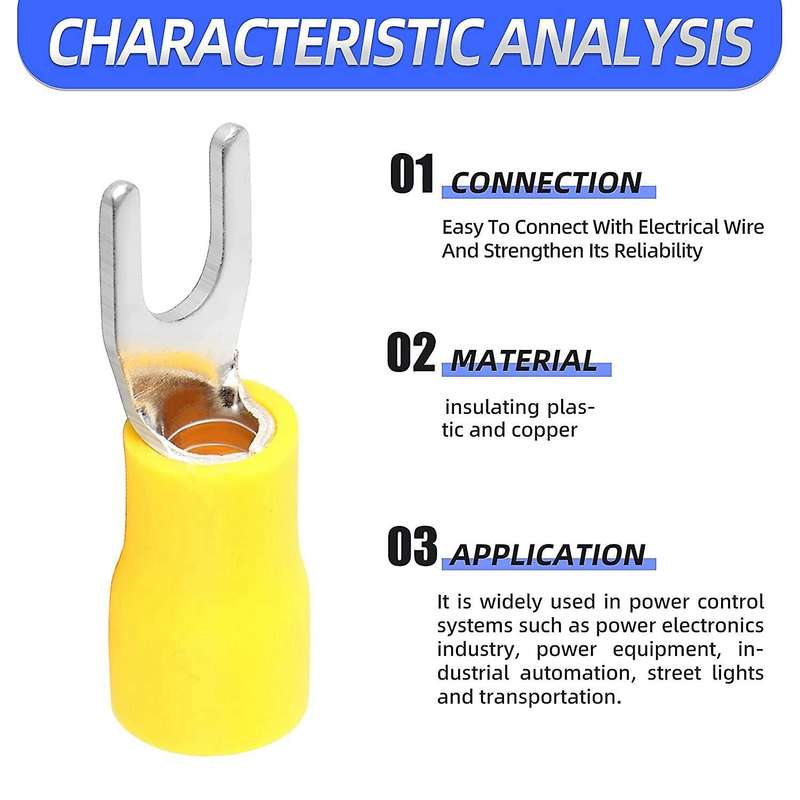 300 Pcs Yellow 12-10 Awg Insulated Fork Spade U-type Wire Connectors