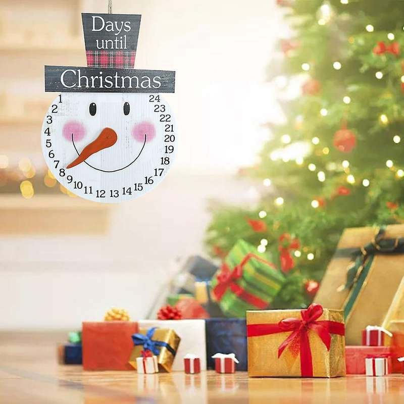 Wooden Holiday Calendar with Lanyard Pendant Decorations Snowman