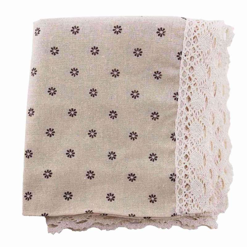 Table Cloth Linen with Lace, Coffee Small Chrysanthemum, 90*90cm