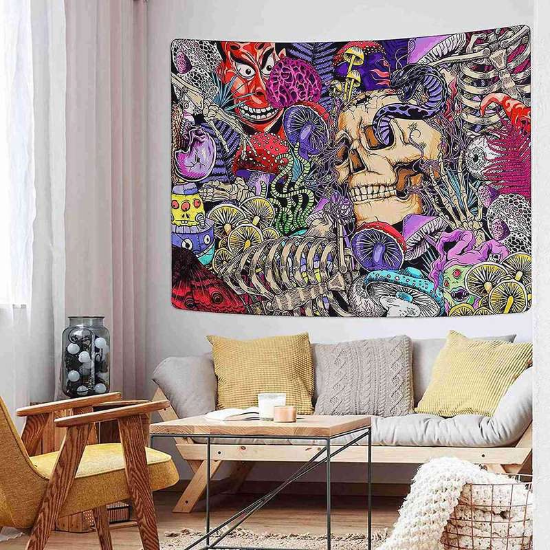 Skull Tapestry Trippy Mushroom Psychedelic Tapestry 51.2 X 59.1 Inch