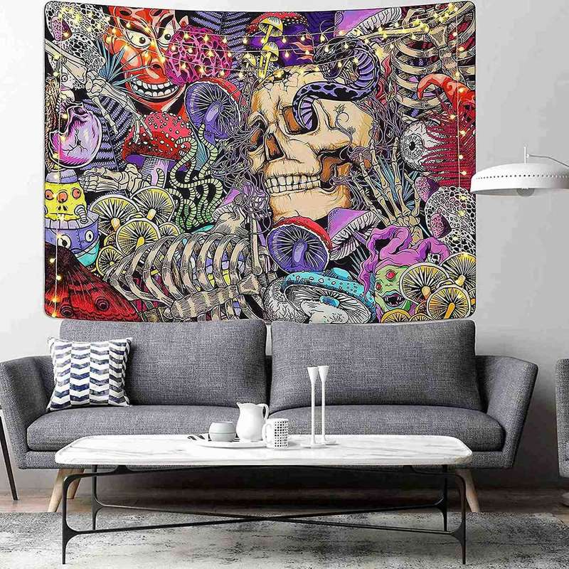 Skull Tapestry Trippy Mushroom Psychedelic Tapestry 51.2 X 59.1 Inch