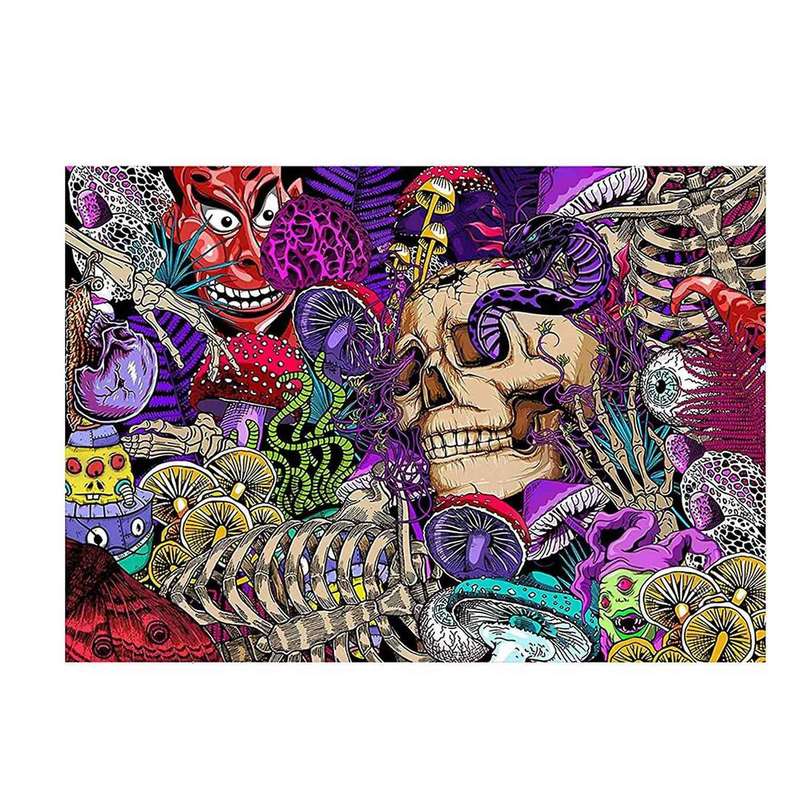 Skull Tapestry Trippy Mushroom Psychedelic Tapestry 51.2 X 59.1 Inch
