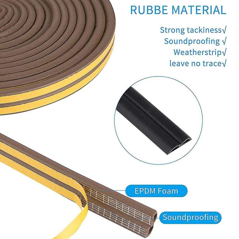 Weather Stripping Foam Adhesive Rubber,2rolls Total Length 20m, Brown