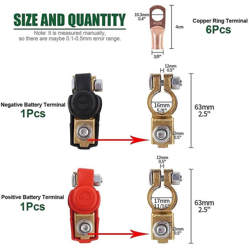 8pcs Copper Battery Terminals Negative and Positive Clamps Connectors