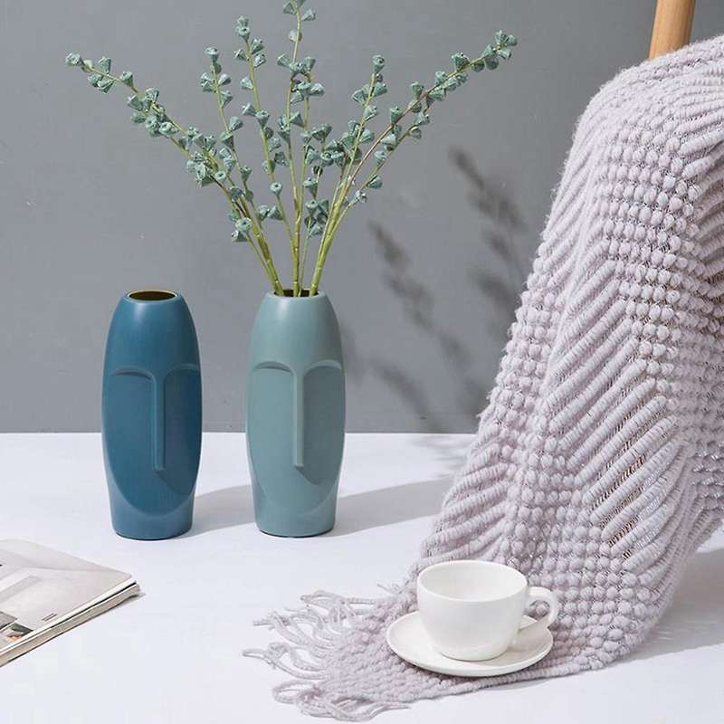 Nordic Minimalist Pe Abstract Decorative Figue Head Shape Vase-blue