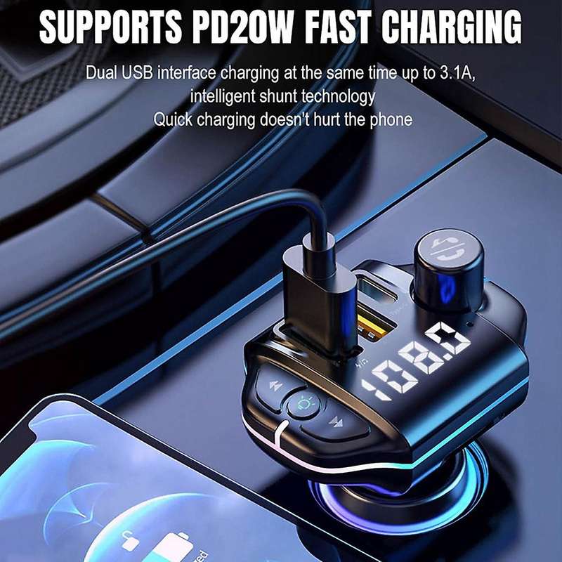 A10 Car Bluetooth 5.0 Fm Transmitter Dual Usb Charger Mp3 Player