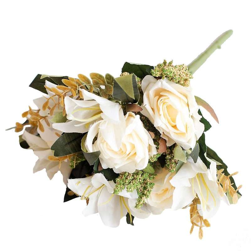 Rose Lily Artificial Silk Flowers for Bride Bouquet Home White