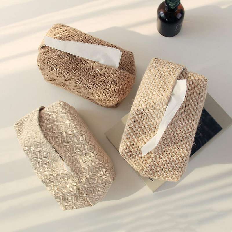 Linen Fabric Tissue Box Rectangle Container Table Home Decoration E