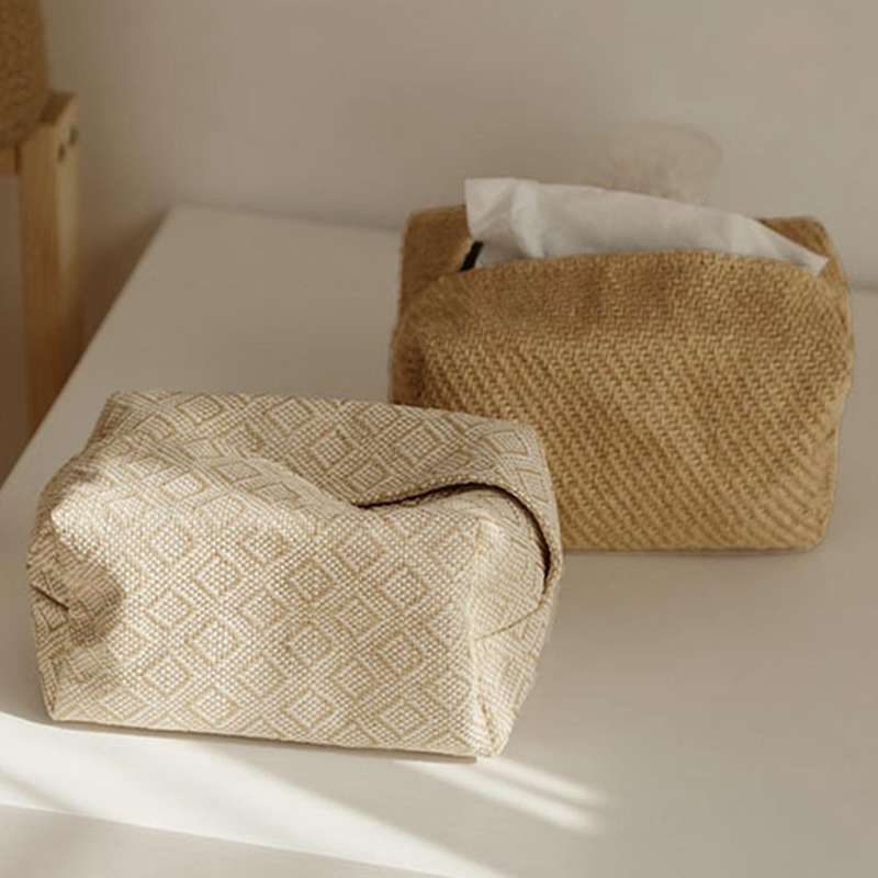 Linen Fabric Tissue Box Rectangle Container Table Home Decoration D