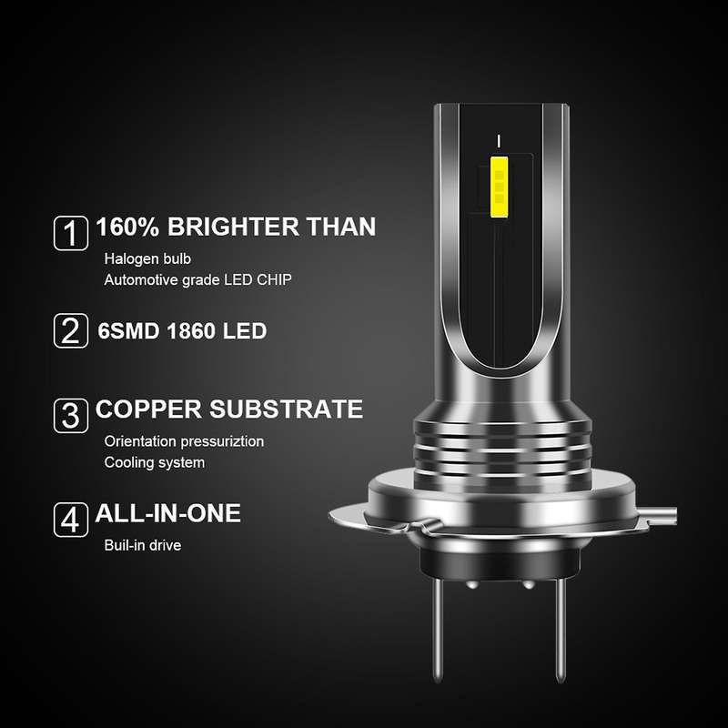 2pcs Car H7 Led Bulbs Head Light Lamp White 6000k 80w Csp Chip 6smd