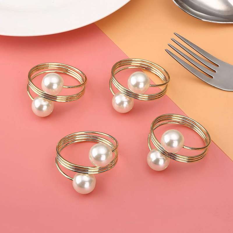 12pcs Pearl Napkin Buckle Hoop Napkin Rings Circle Serviette Holder