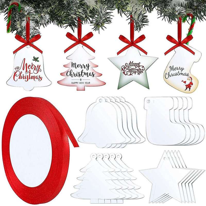 20pcs 3 Inch Clear Acrylic Christmas Ornaments for Christmas Supplies