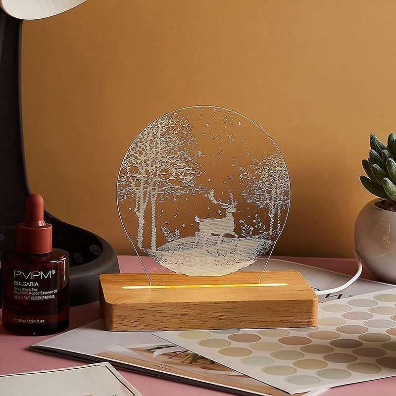 Square Wooden Led Night Light Base, for Crystal Glass Art