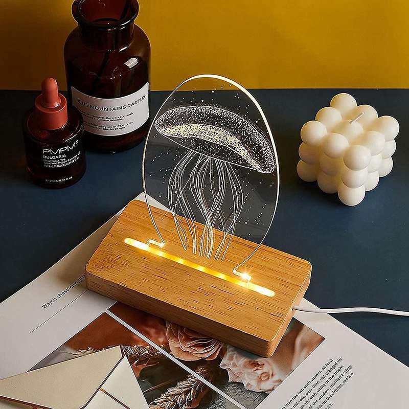 Square Wooden Led Night Light Base, for Crystal Glass Art