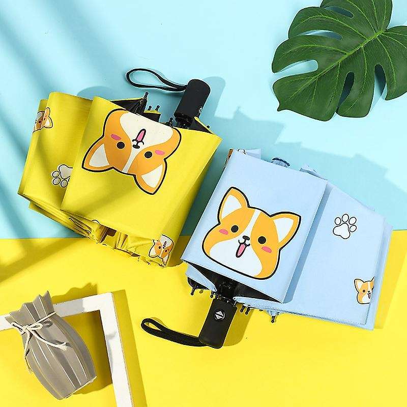 Cartoon Dog Corgi Umbrella for Women Uv Rainproof Umbrella Navy