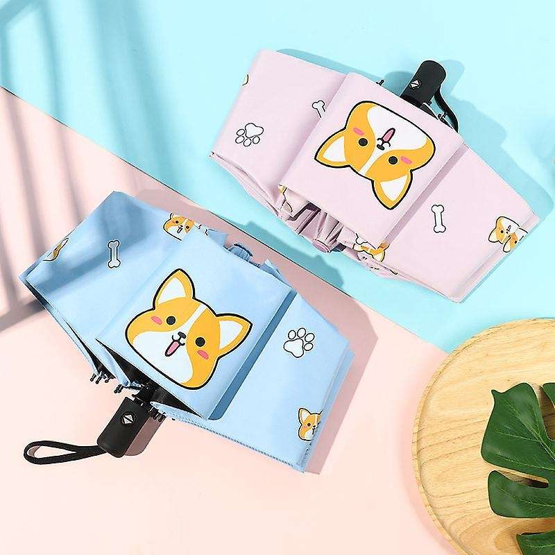 Cartoon Dog Corgi Umbrella for Women Uv Rainproof Umbrella Navy