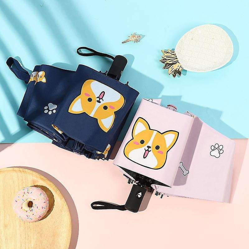 Cartoon Dog Corgi Umbrella for Women Uv Rainproof Umbrella Navy