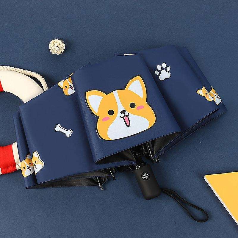 Cartoon Dog Corgi Umbrella for Women Uv Rainproof Umbrella Navy