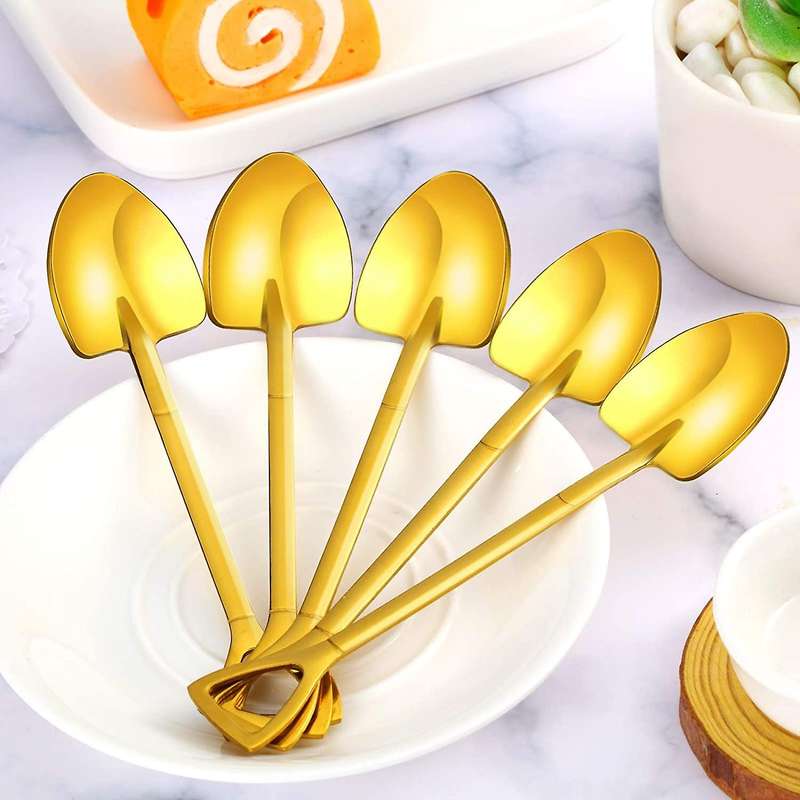 8 Pieces Gold Shovel Shape Spoons Stainless Steel Shovel Shape Spoons