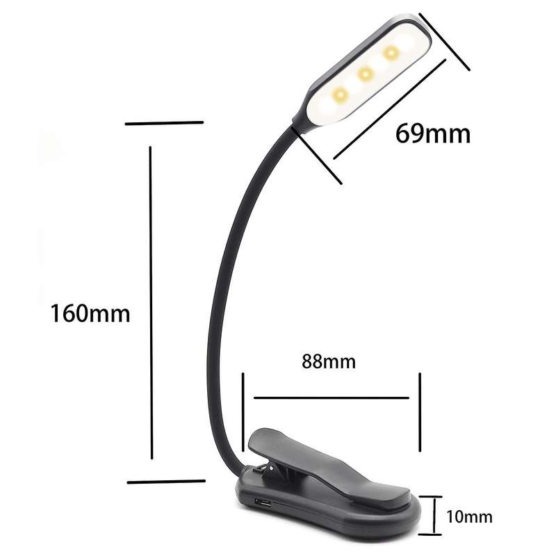 7 Led Reading Light 3-level Warm Cool White Flexible Clip Lamp