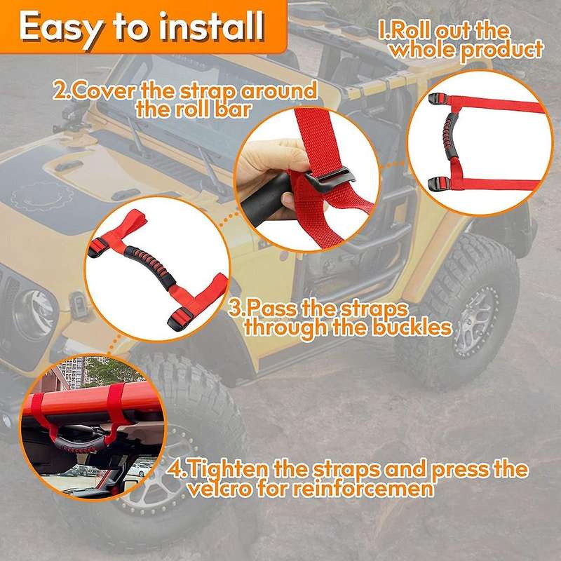 Grab Handles for 1995-2021 Jk Jku Jl Rubicon X Roll Bar 4pcs (red)