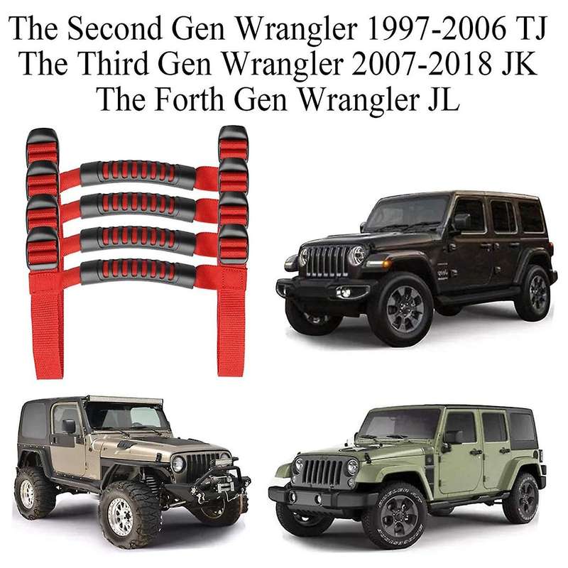 Grab Handles for 1995-2021 Jk Jku Jl Rubicon X Roll Bar 4pcs (red)