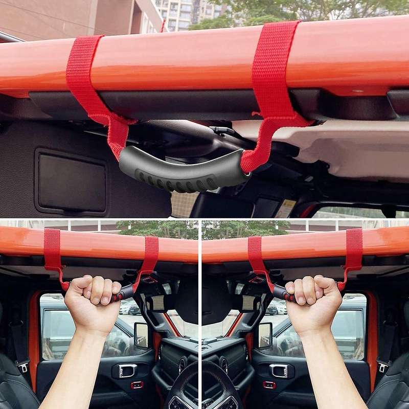 Grab Handles for 1995-2021 Jk Jku Jl Rubicon X Roll Bar 4pcs (red)