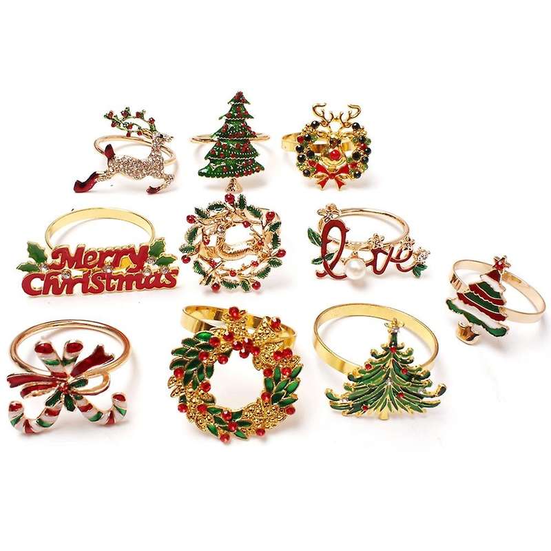 Christmas Napkin Rings - Set Of 10 Napkin Holder Rings for Holiday