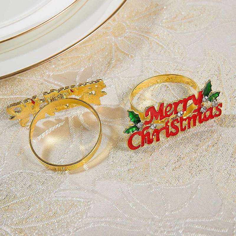 Christmas Napkin Rings - Set Of 10 Napkin Holder Rings for Holiday