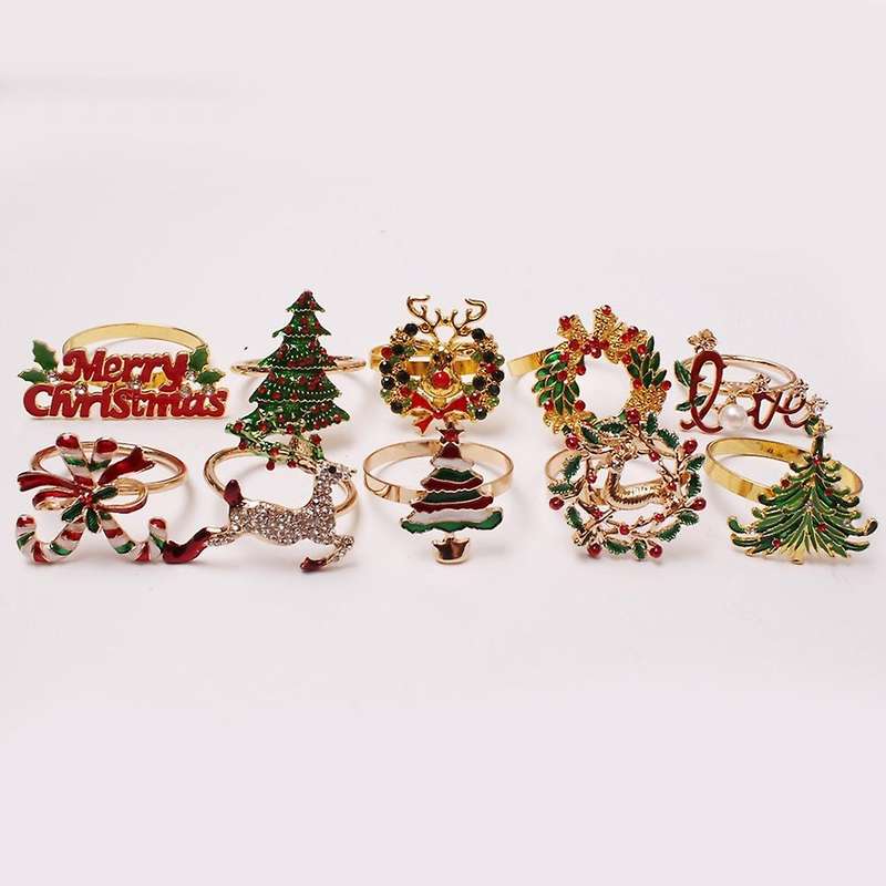 Christmas Napkin Rings - Set Of 10 Napkin Holder Rings for Holiday