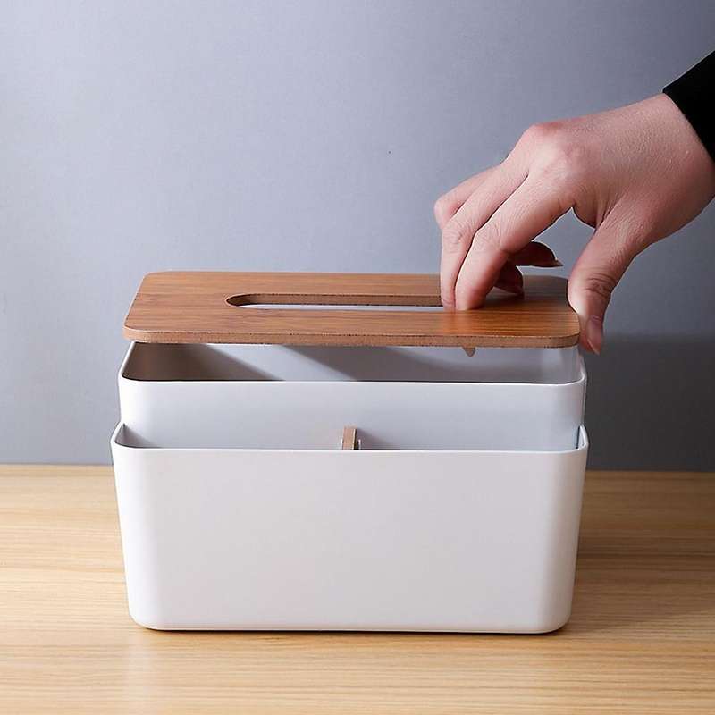 Storage Organizer Box with Wooden Lid for Tissue Paper Makeup Box-c