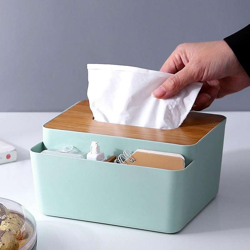 Storage Organizer Box with Wooden Lid for Tissue Paper Makeup Box-c