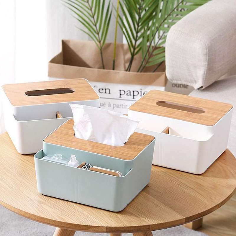 Storage Organizer Box with Wooden Lid for Tissue Paper Makeup Box-c