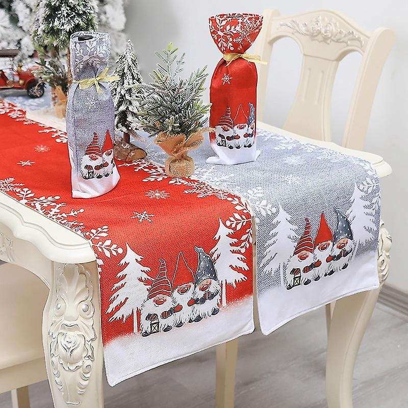 1pcs Christmas Table Runner Santa Claus and Snowflake Decorative Grey