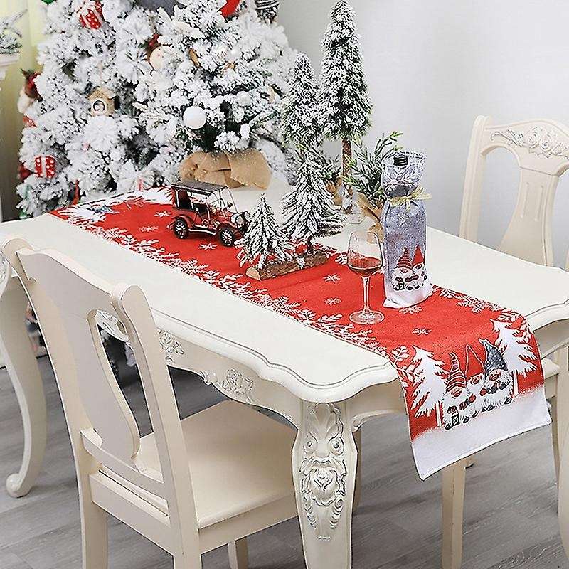 1pcs Christmas Table Runner Santa Claus and Snowflake Decorative Grey
