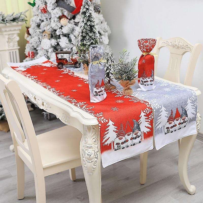 1pcs Christmas Table Runner Santa Claus and Snowflake Decorative Grey